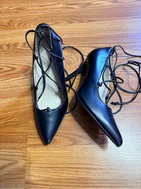 By Trash Classic Black Lace-Up Pointed Toe Heels